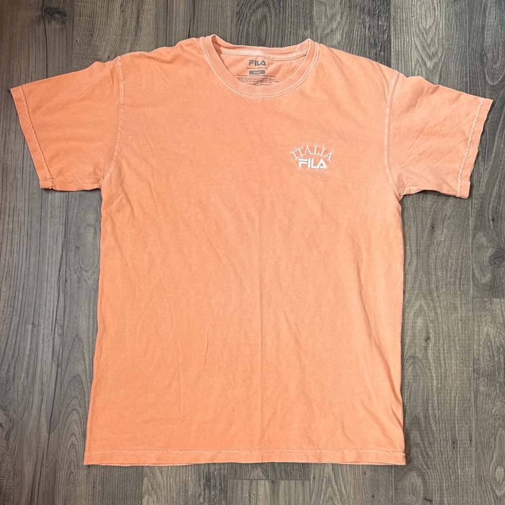 Fila Italia Mens Graphic T-Shirt Peach Orange Sun Faded Cotton Tee‎ Size Medium